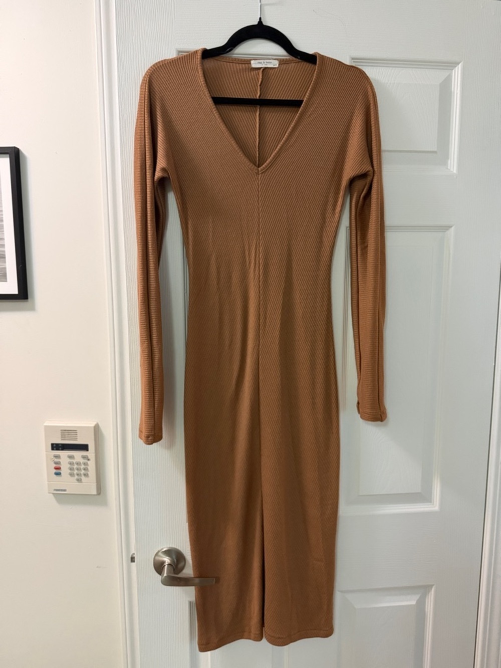RAG & BONE ~ Ribbed V-Neck Midi Dress in Camel